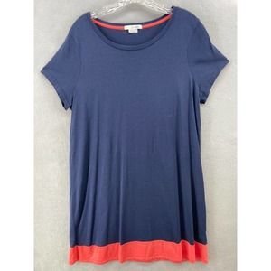 Boden Dress Sz‎ 14R T-Shirt Blue Orange Slub Cotton Colorblock Comfort Stretch